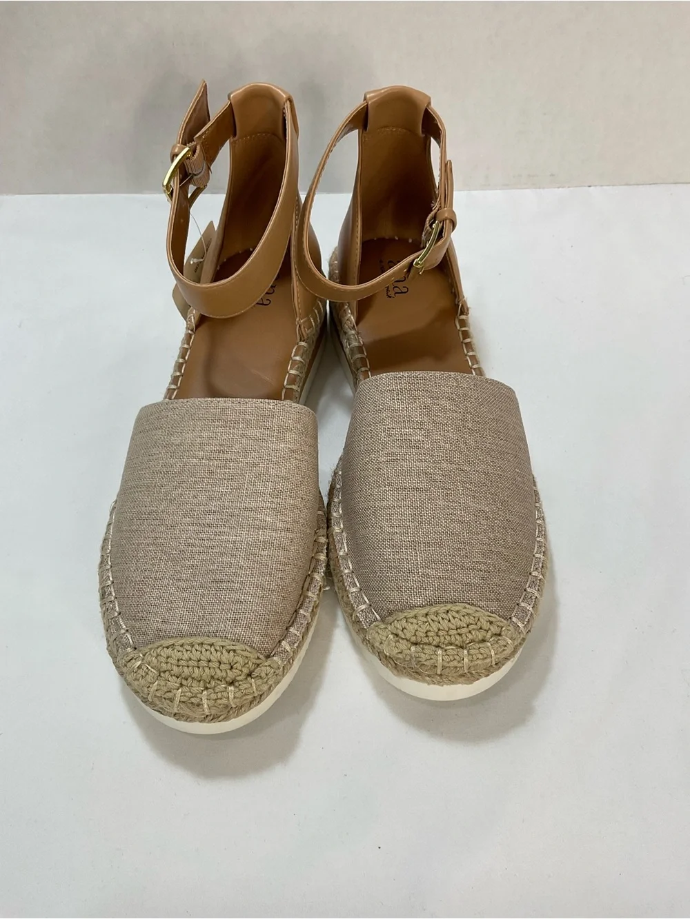 a.n.a Tan Canvas Espadrille Ankle-Strap Flats